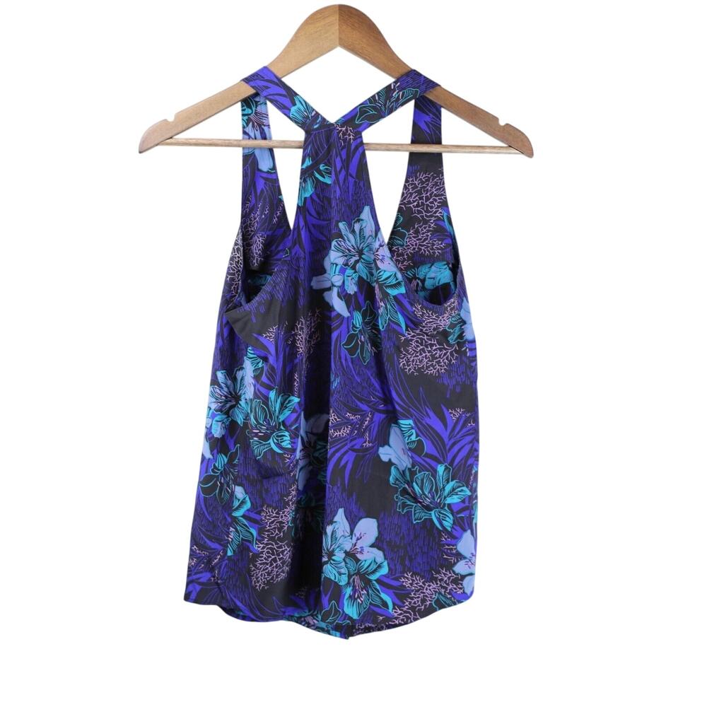 Yumi Kim Women XS Flowy Tank Top Blue Floral Sleeveless Racerback Summer